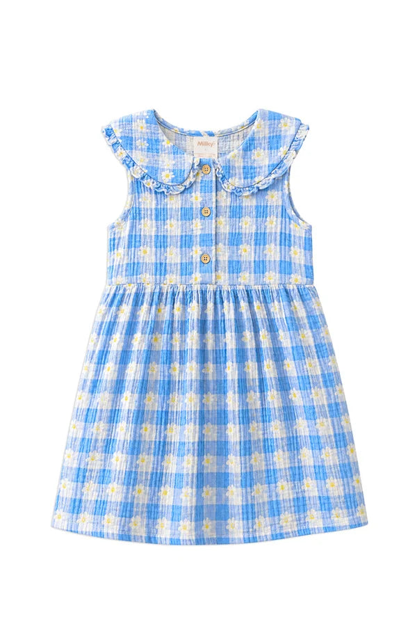 MILKY DAISY CHECK DRESS