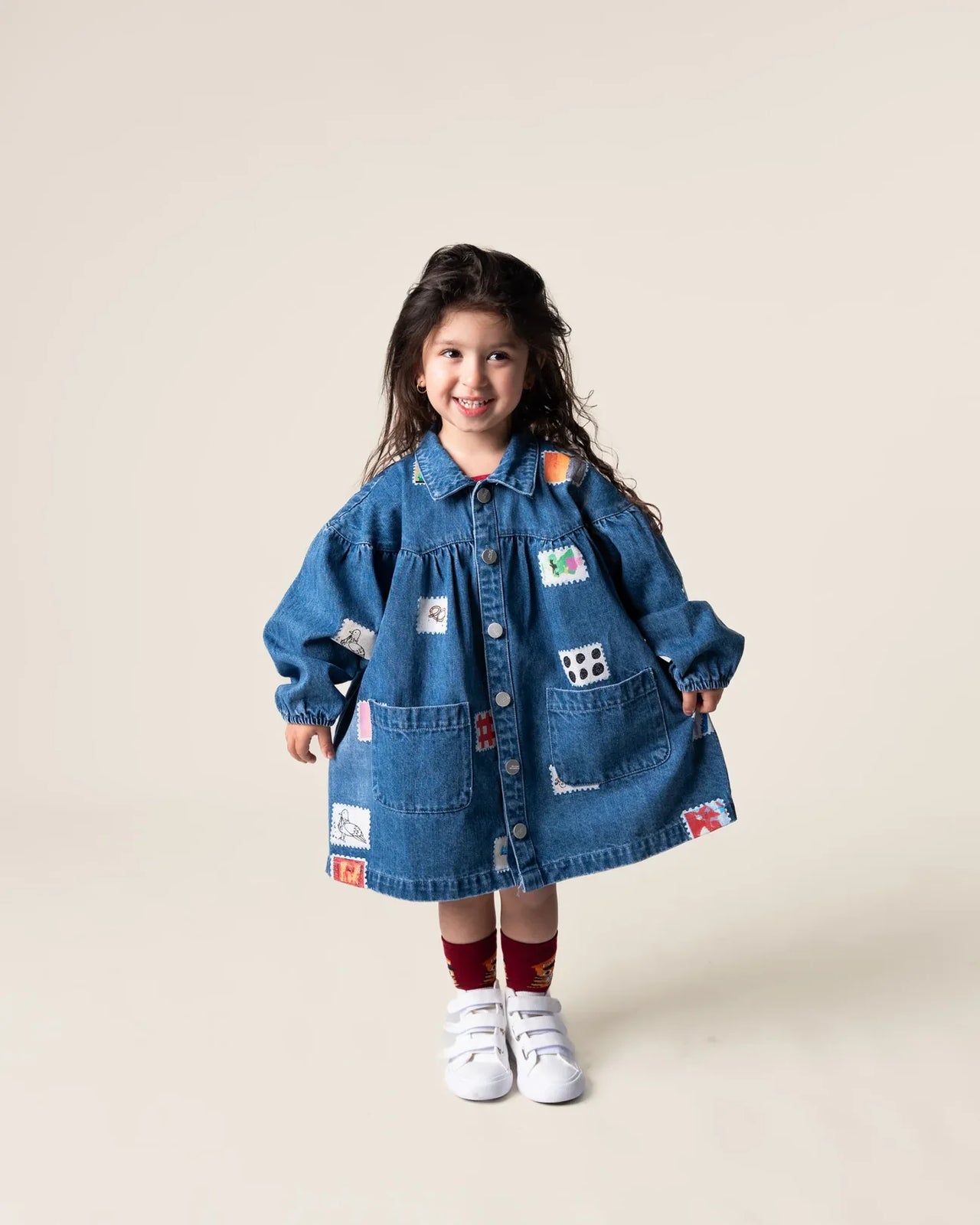 DAS IST MAURICE DENIM SMOCK DRESS -STAMPS