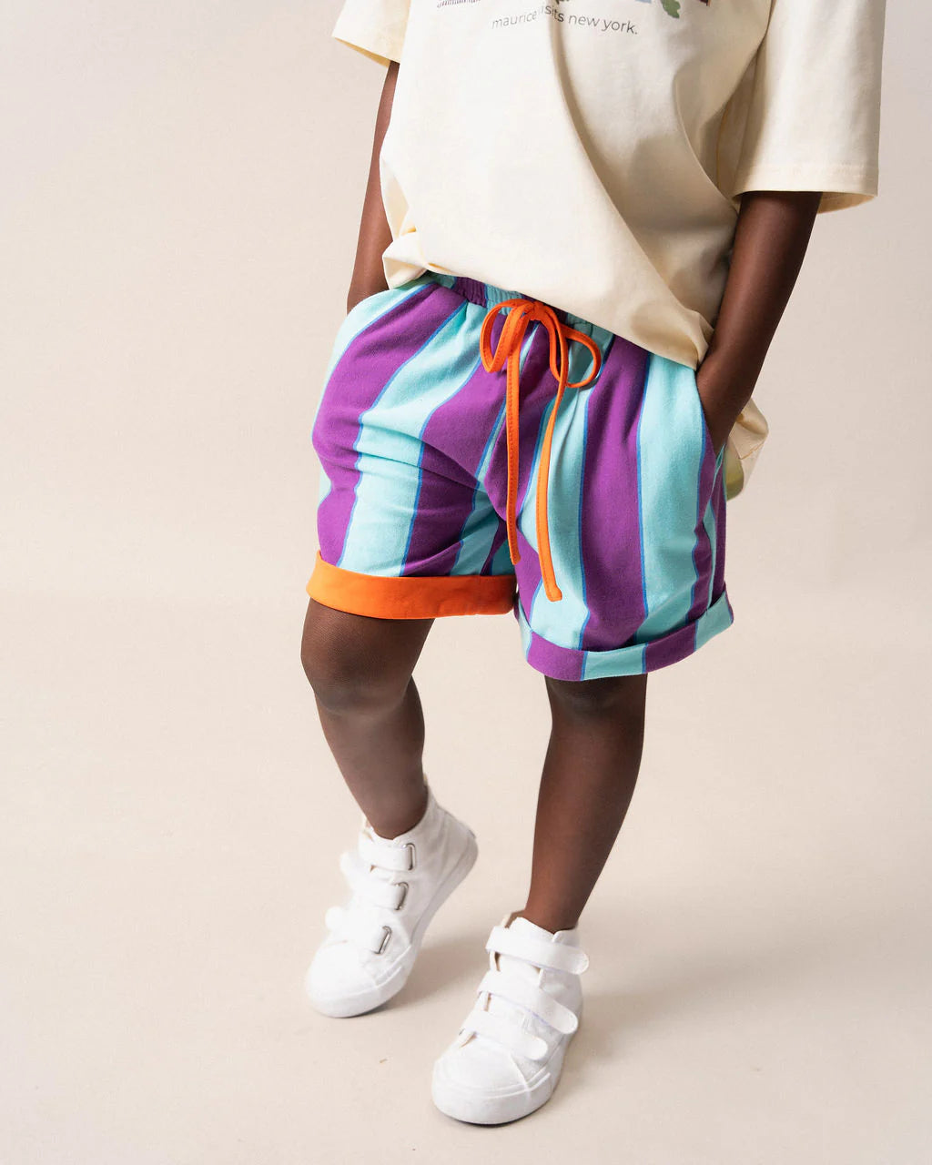 DAS IST MAURICE SHORTS PURPLE & AQUA STRIPES
