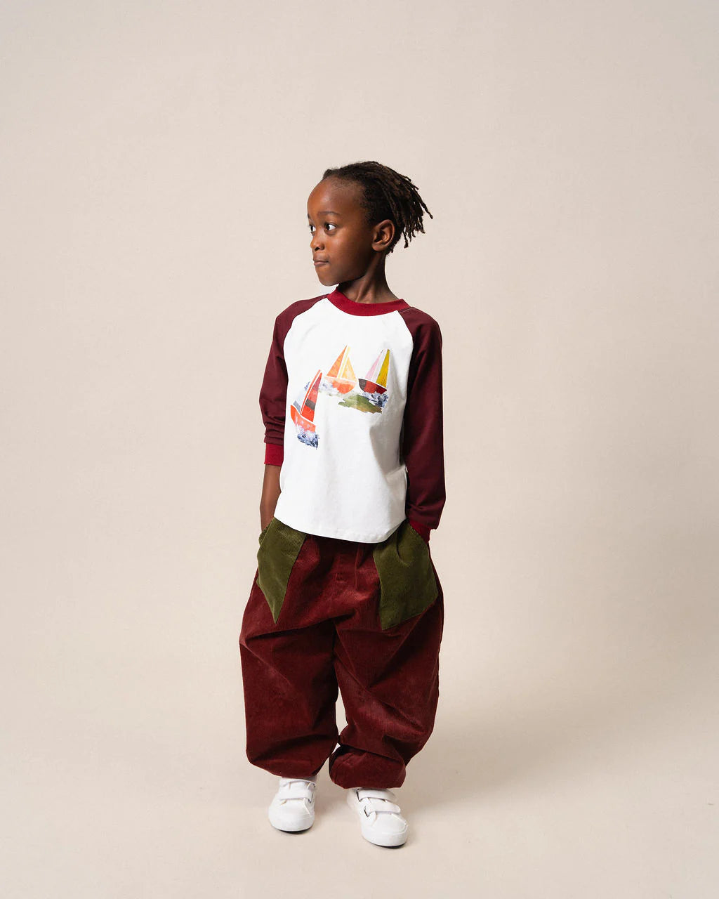 DAS IST MAURICE CORDUROY BARREL PANTS MAROON & KHAKI