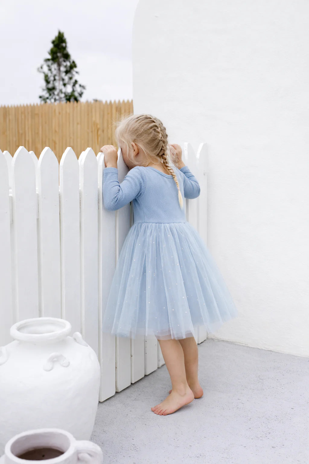 CONFETTI KIDZ LONG SLEEVE TULLE DRESS - DUSTY BLUE DOTS