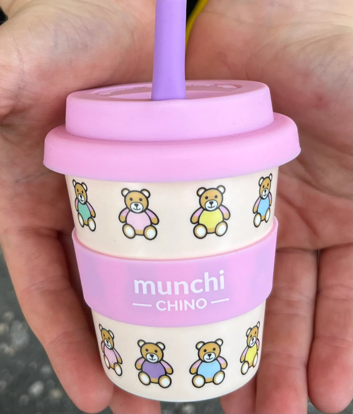 MUNCHI BEARY CUTE PINK BABYCHINO CUP (4oz/120ml) WITH STRAW