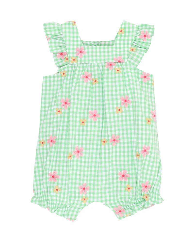 FOX & FINCH GROW WILD EMBROIDERED CHECK ROMPER