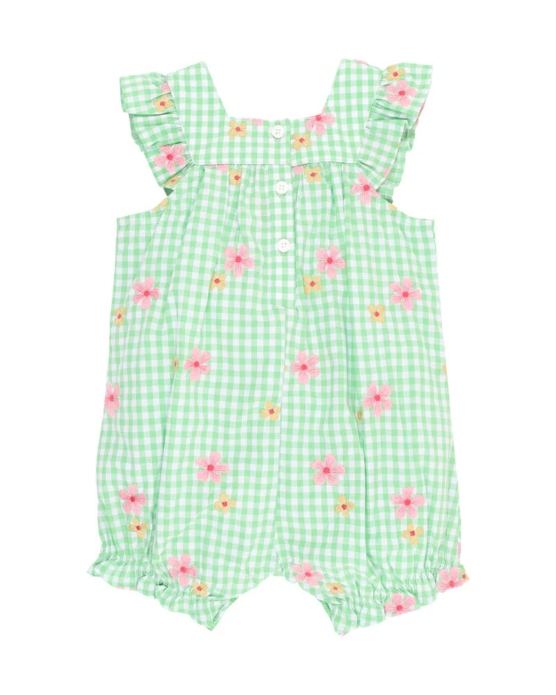 FOX & FINCH GROW WILD EMBROIDERED CHECK ROMPER