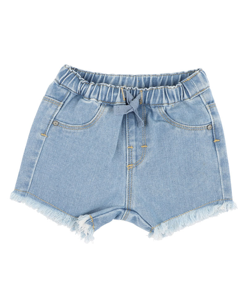 FOX & FINCH GIRLS DENIM SHORTS WITH SMILEY BADGE 3-7YRS