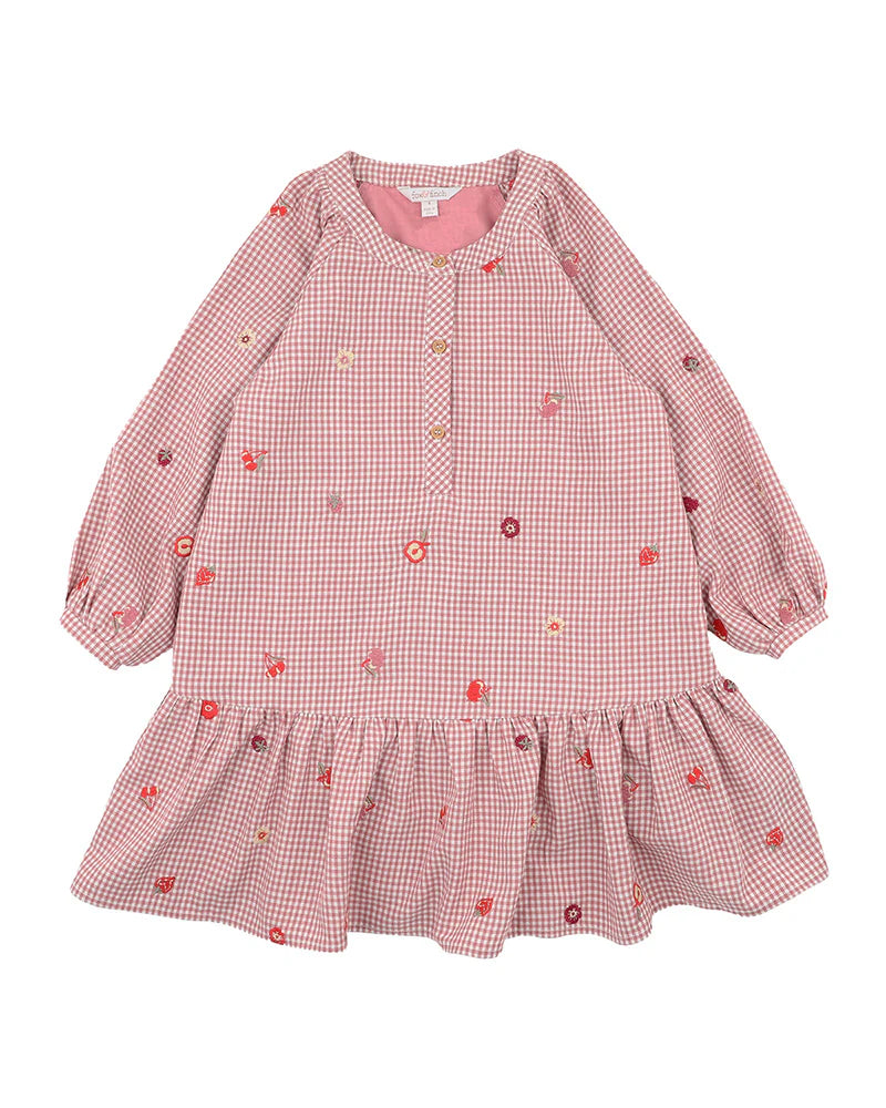 FOX & FINCH ORCHARD BLOOM EMROIDERED CHECK DRESS (3-5)