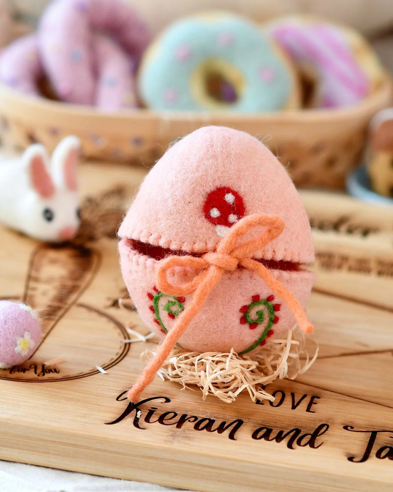 TARA TREASURES FELT EGG COVER - PEACH MUSHROOM MOTIF