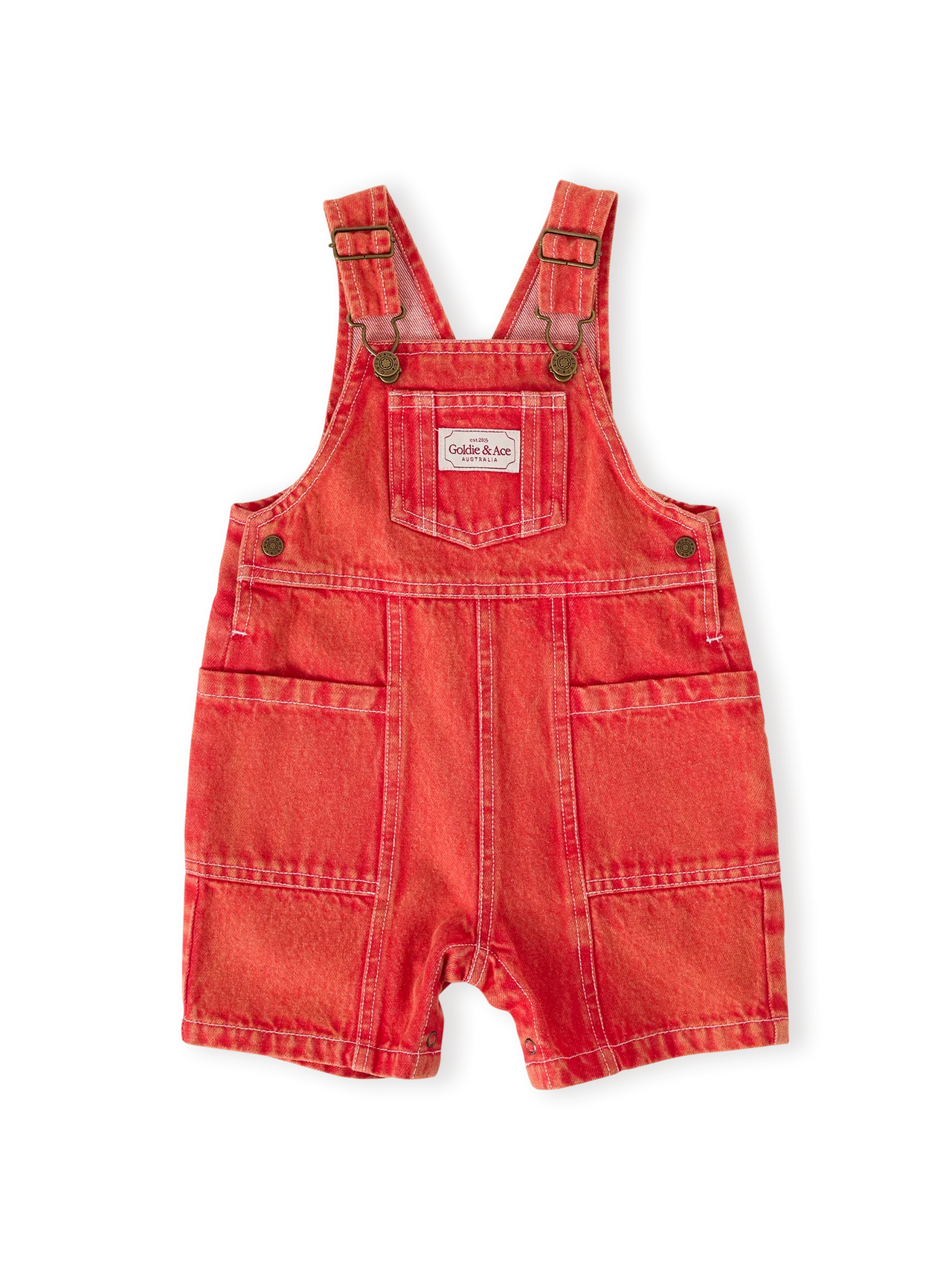GOLDIE & ACE. BURTON VINTAGE WASHED DENIM POCKET OVERALLS - APPLE RED