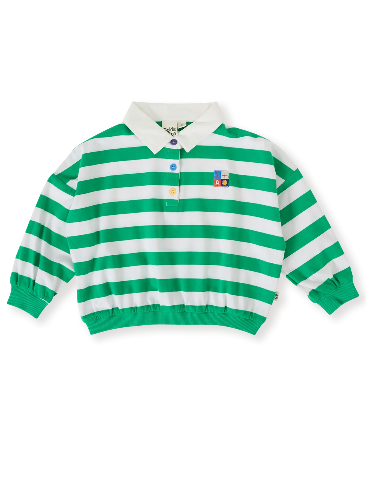 GOLDIE & ACE WIDE STRIPE RELAXED RUGBY SWEAT TOP FOREST/CLOUD