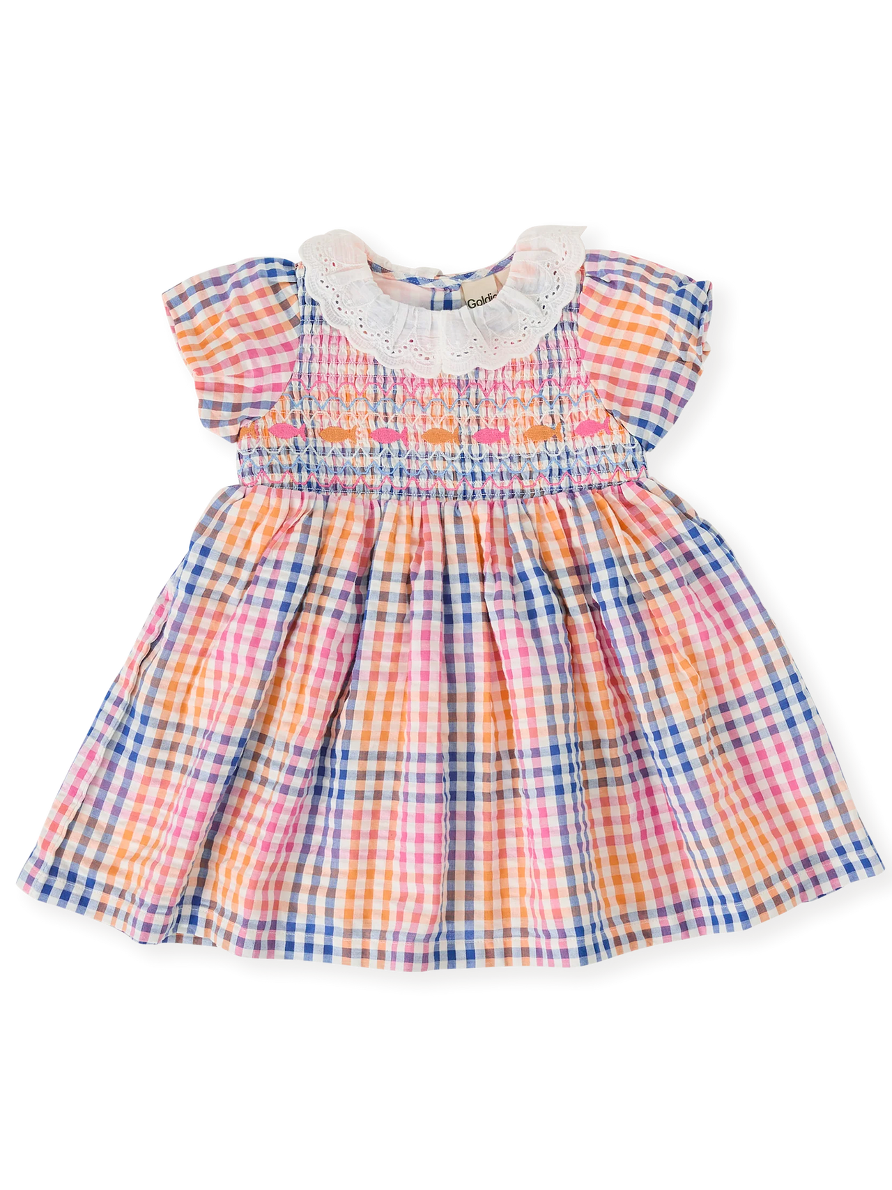GOLDIE & ACE RAINBOW GINGHAM FLO SMOCKED DRESS