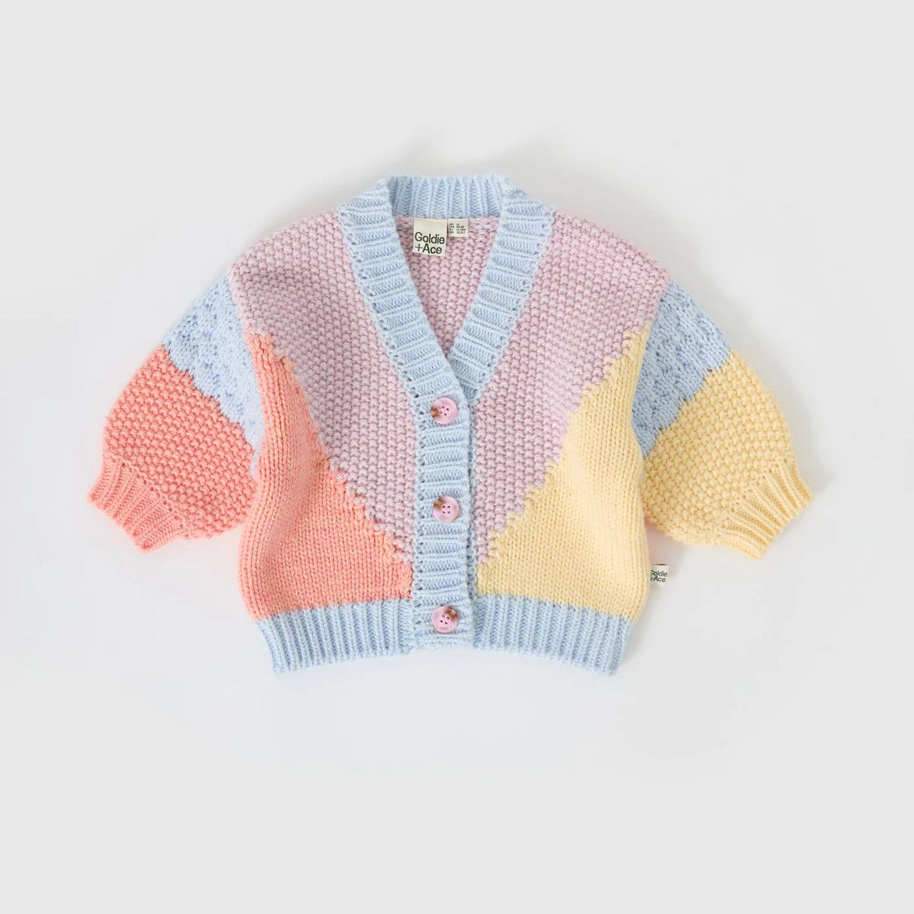 GOLDIE & ACE COLOUR BLOCK KNIT CARDIGAN BLUE & PINK COLOURWAY