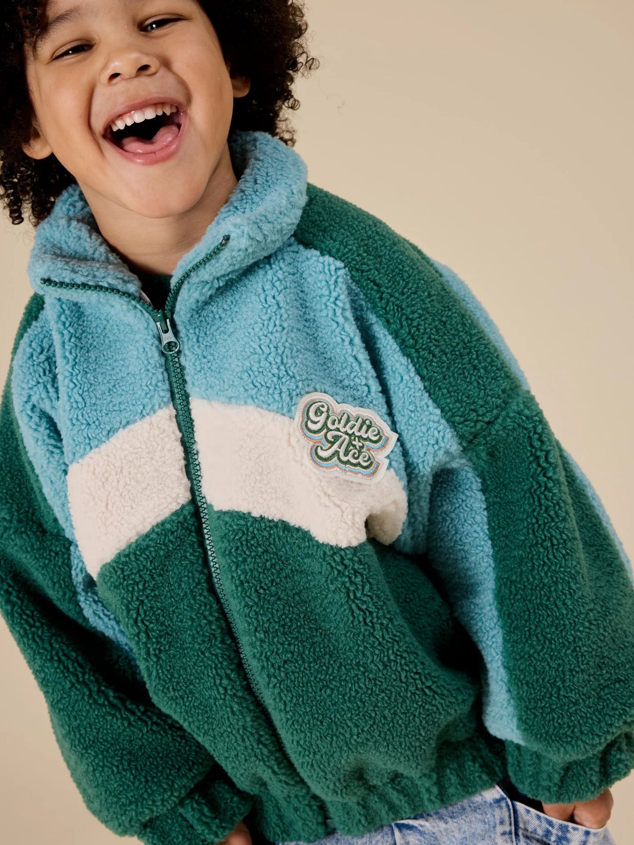 GOLDIE & ACE FRANKIE SHERPA JACKET TEAL/CREAM/JADE