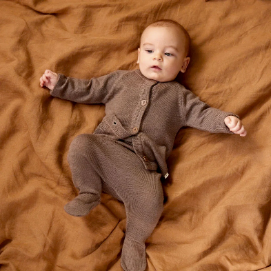 NATURE BABY MERINO KNIT FOOTED ROMPERS CUB MARL