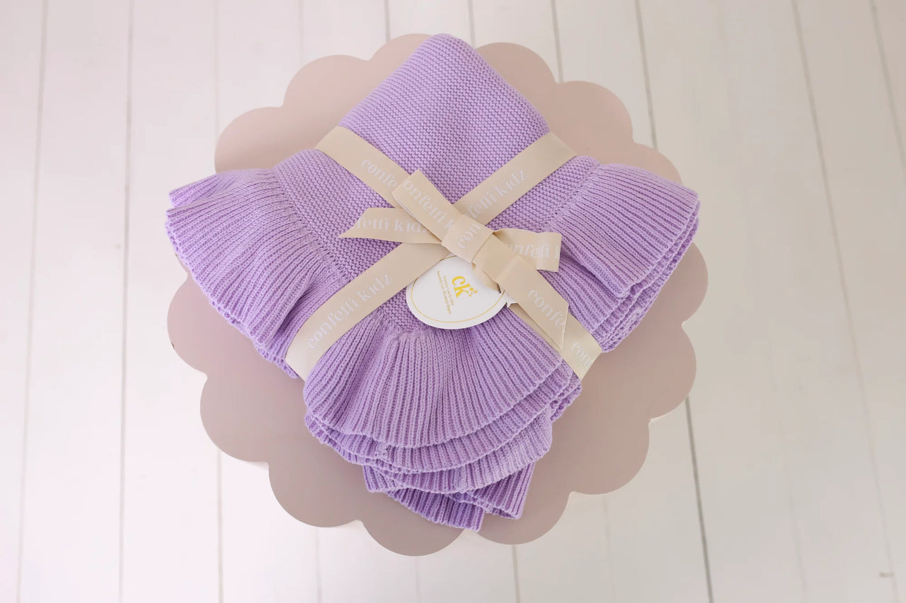 CONFETTI KIDZ FRILLY KNIT BLANKET - LILAC