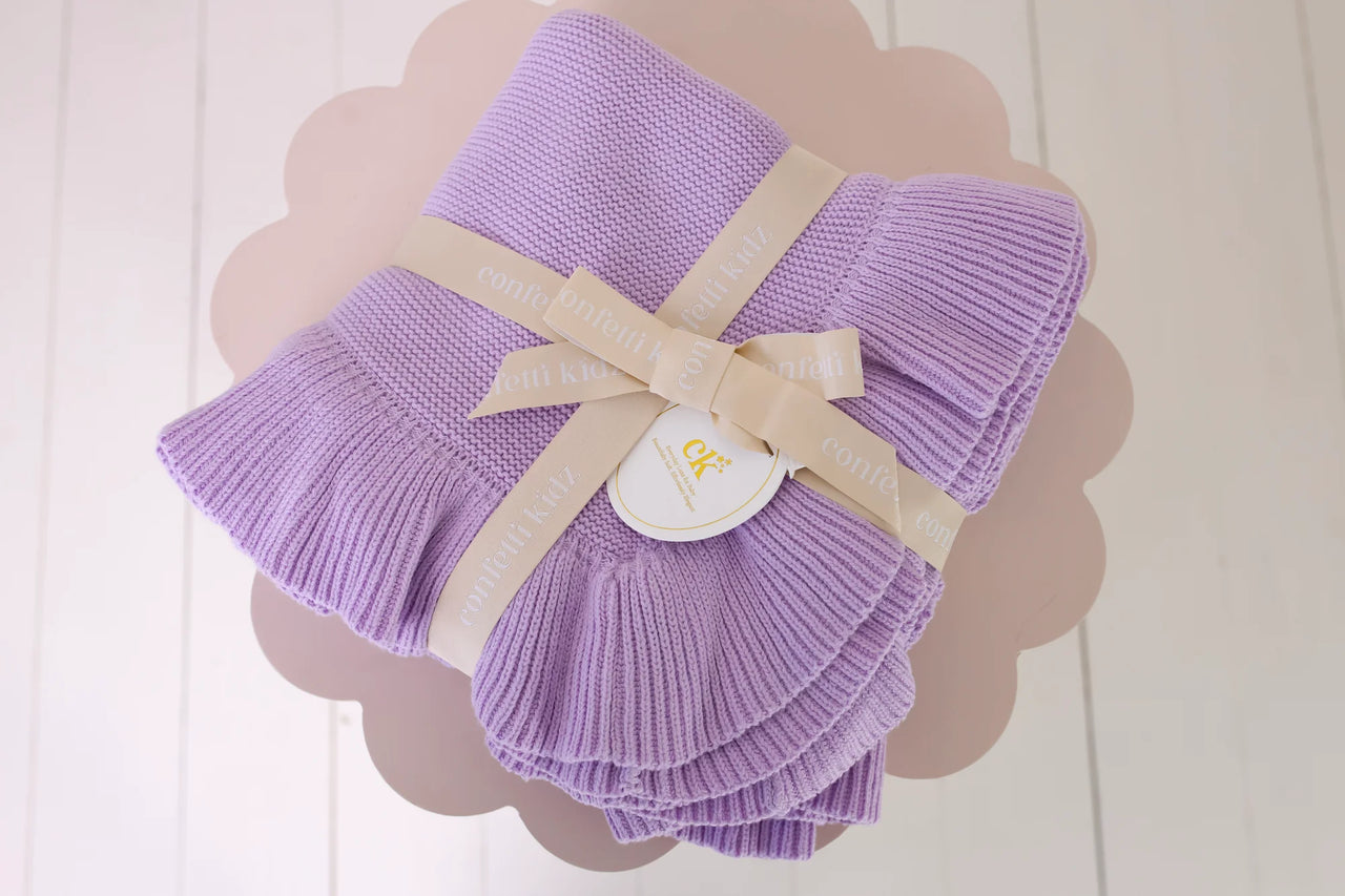 CONFETTI KIDZ FRILLY KNIT BLANKET - LILAC