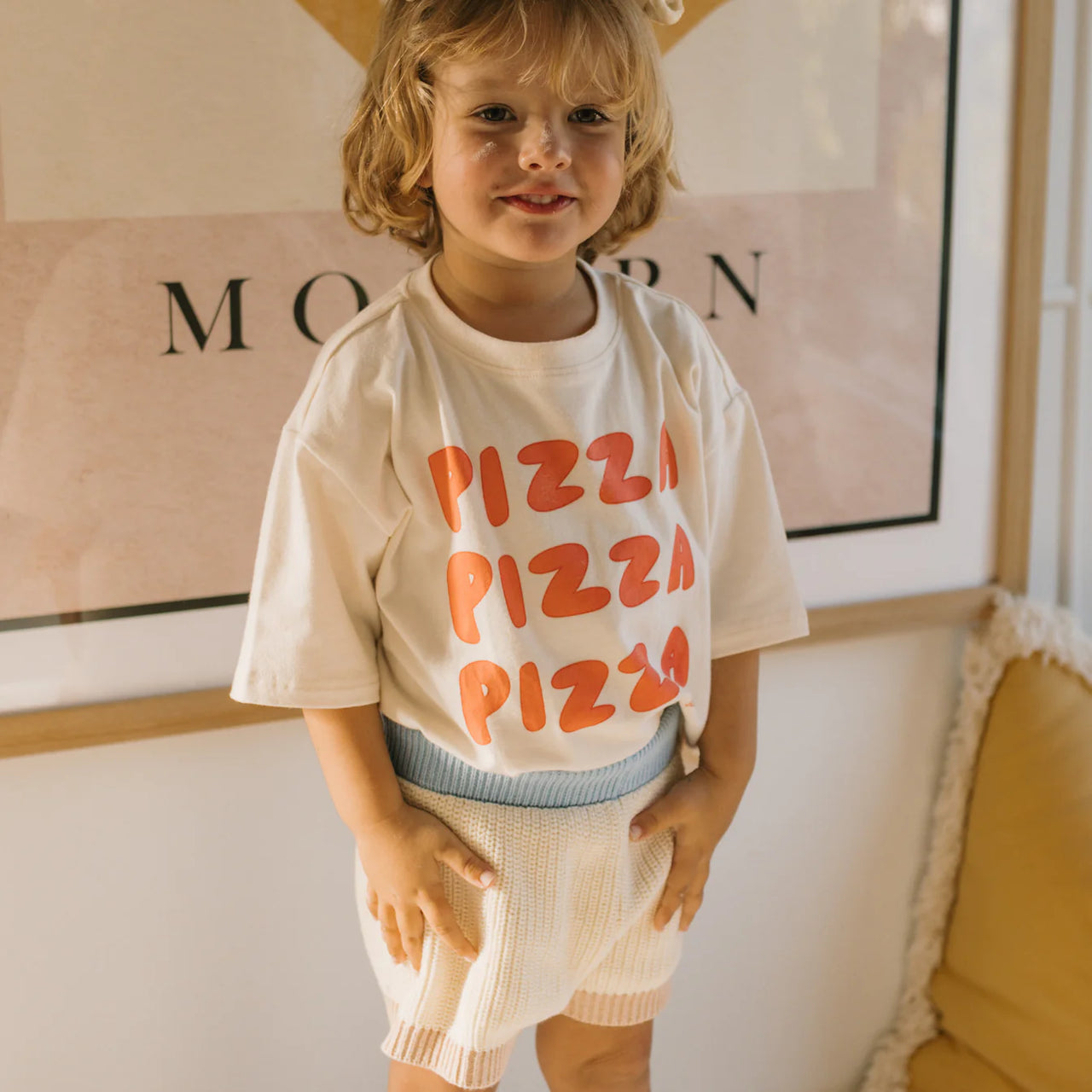 GOLDEN CHILDREN PIZZA MID SLEEVE TEE EGGNOG