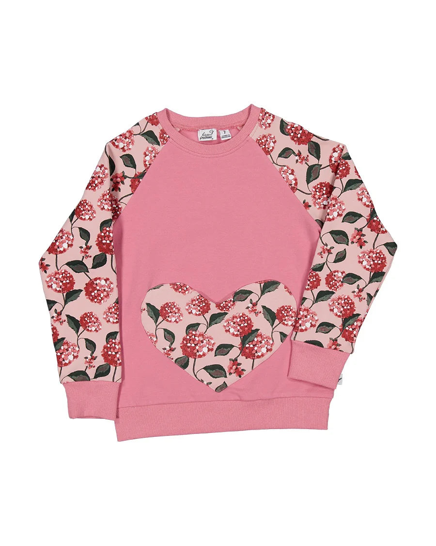 KISSED BY RADICOOL FLORAL HEART POCKET RAGLAN CREW