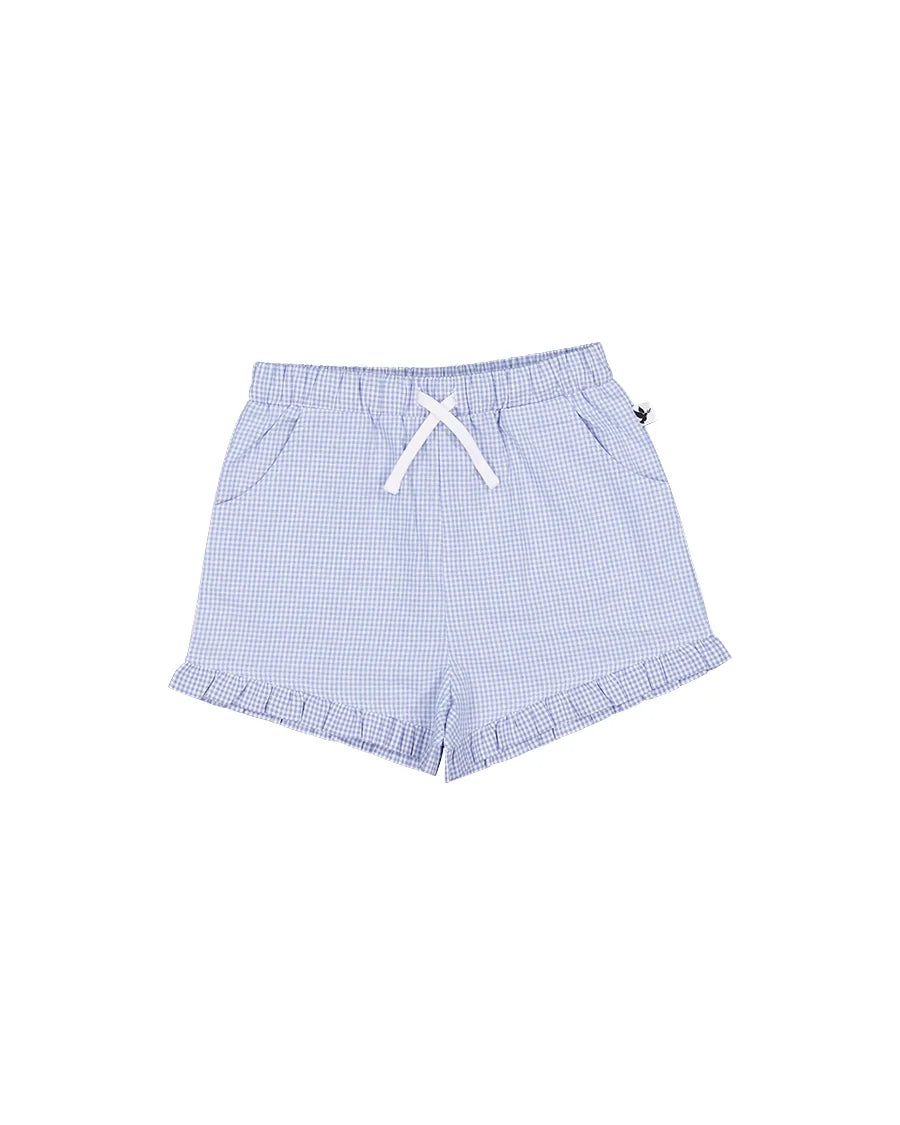 KISSED BY RADICOOL GINGHAM FRILL SHORT BLUE & WHITE