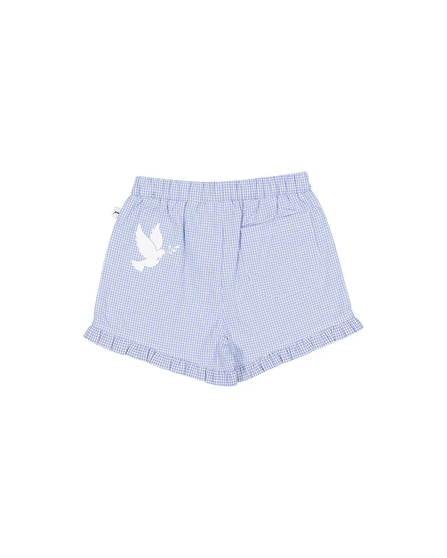 KISSED BY RADICOOL GINGHAM FRILL SHORT BLUE & WHITE