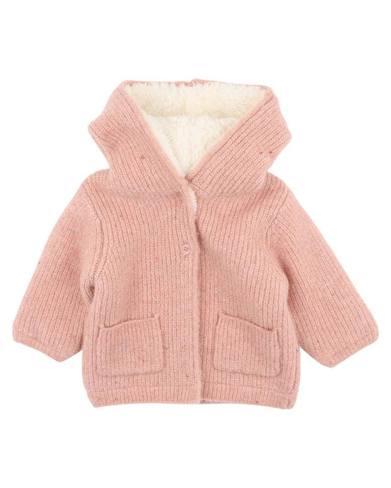 BEBE ROSE KNITTED HOODED CARDIGAN