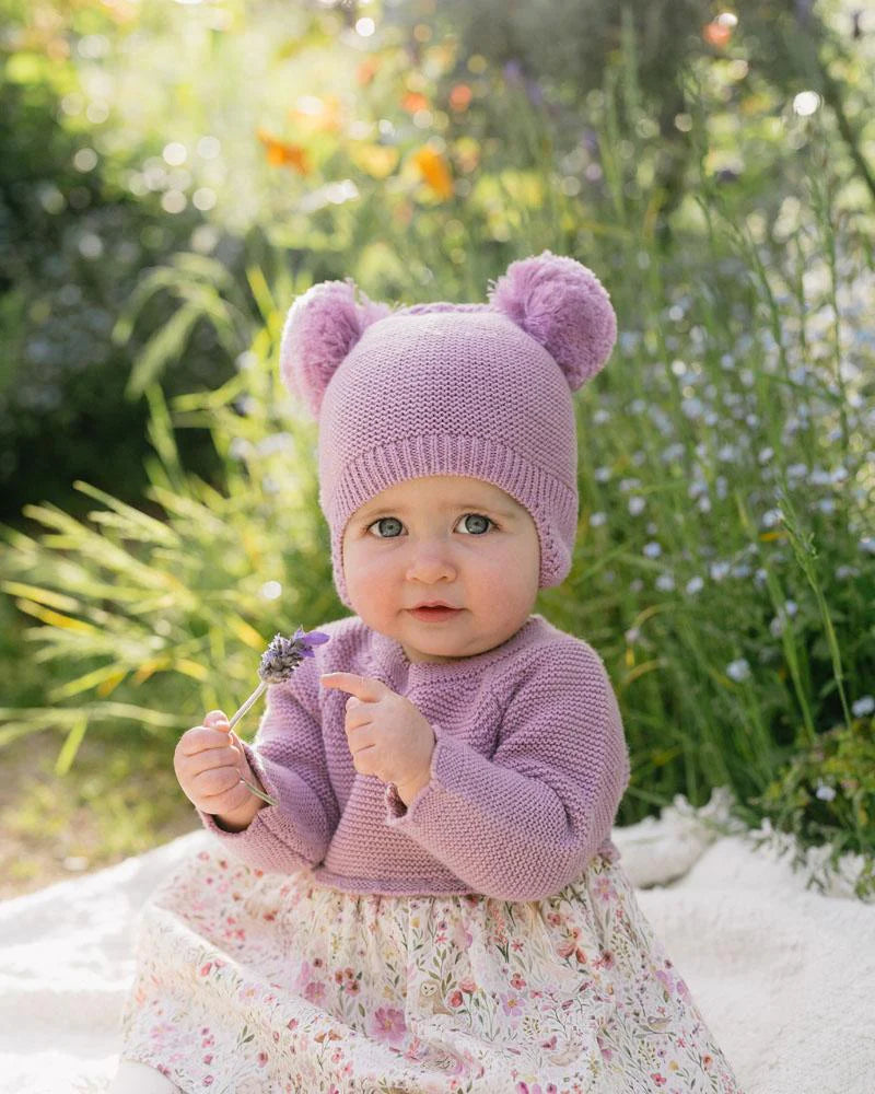 BEBE FLOSSY POM POM BEANIE HEATHER MARLE
