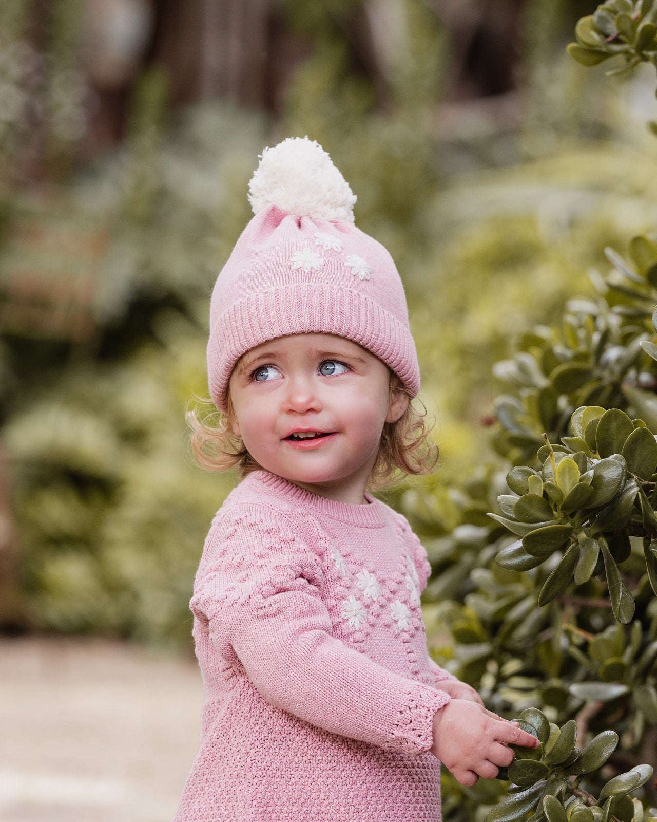 BEBE WINNIE HAND EMB ORGANIC KNITTED BEANIE
