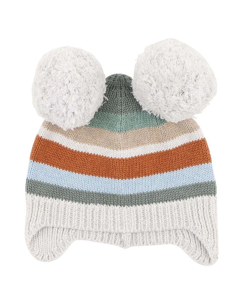 FOX & FINCH MATEO STRIPE POM POM BEANIE