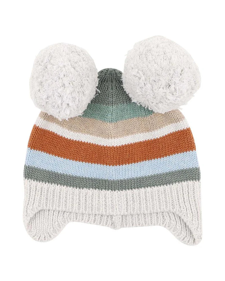FOX & FINCH MATEO STRIPE POM POM BEANIE