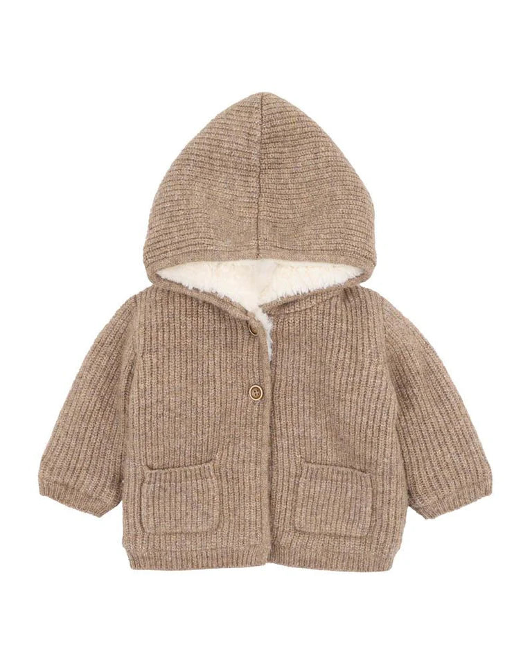 BEBE BISCUIT KNITTED HOODED CARDIGAN
