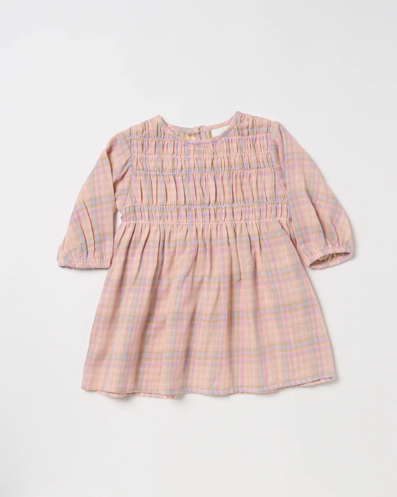 WALNUT BLUEBIRD DRESS - PINK CHECK