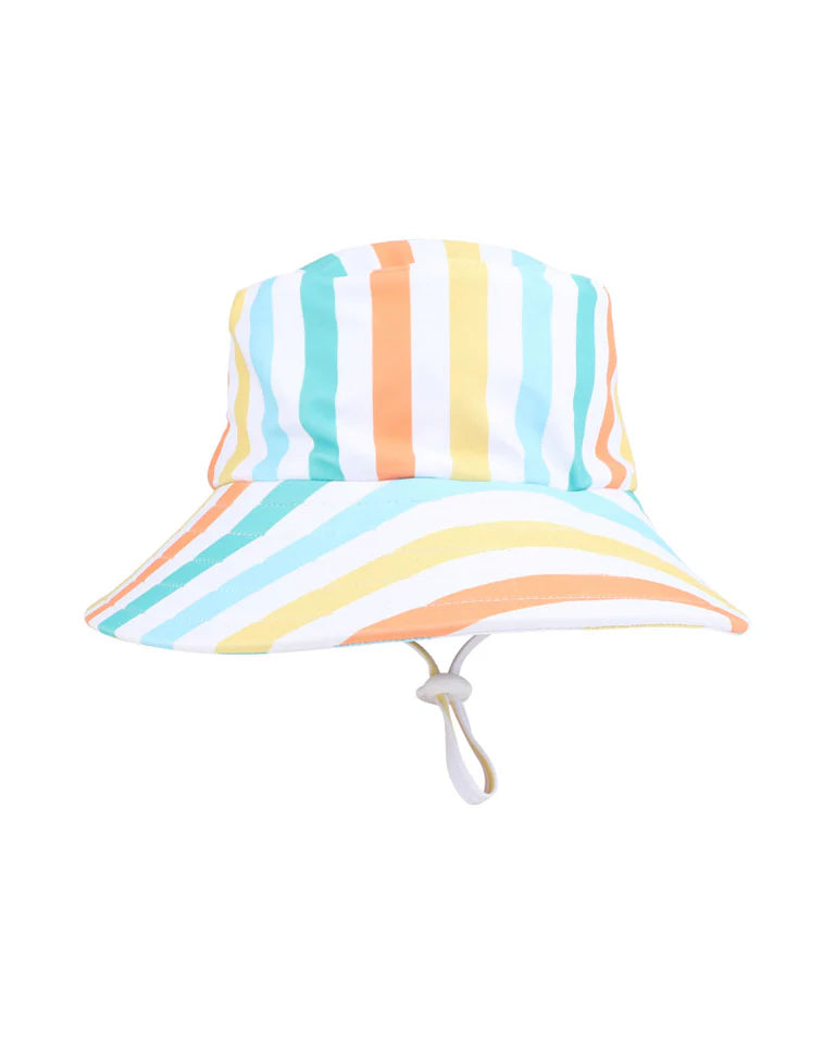 MINIHAHA LUCA STRIPE SWIM HAT WITH QUICK RELEASE NECK TIE