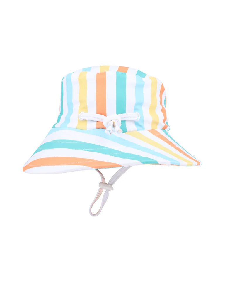MINIHAHA LUCA STRIPE SWIM HAT WITH QUICK RELEASE NECK TIE
