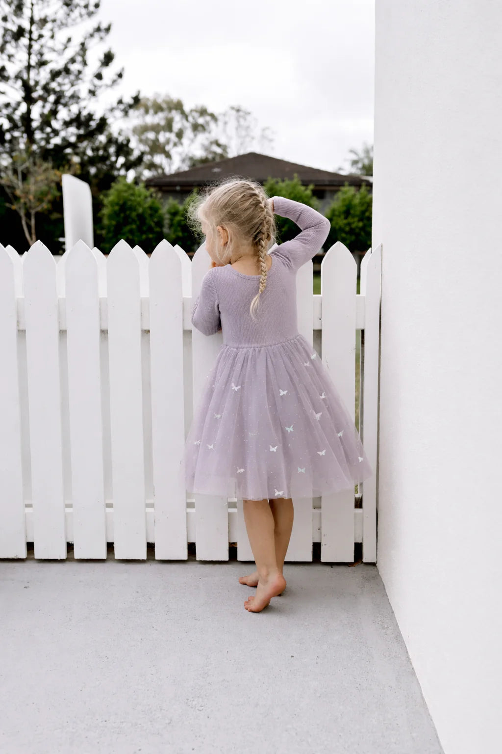 CONFETTI KIDZ LONG SLEEVE TULLE DRESS -MAUVE BUTTERFLIES