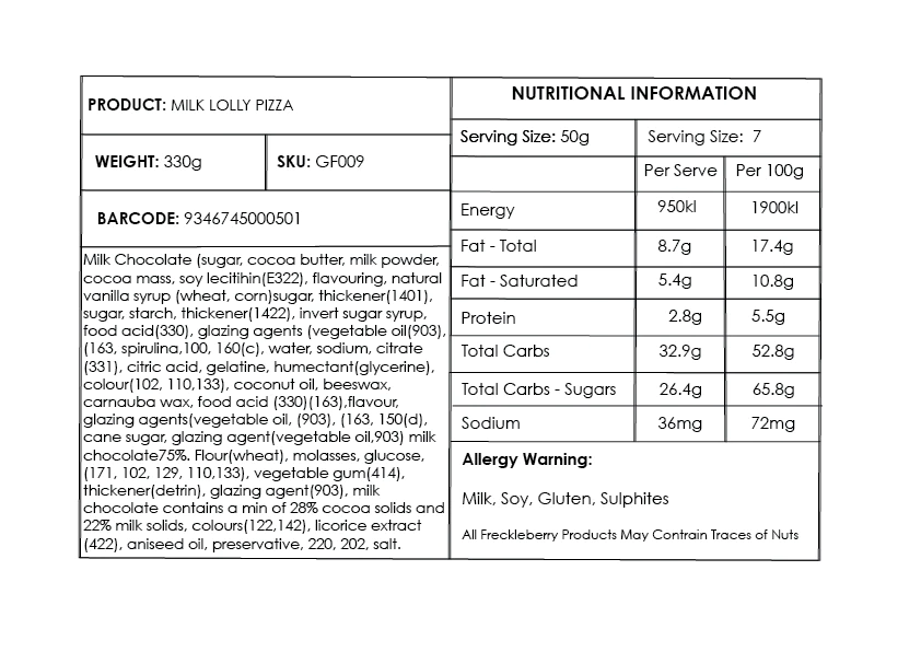 FRECKLEBERRY- GIANT LOLLY PIZZA MILK CHOCOLATE