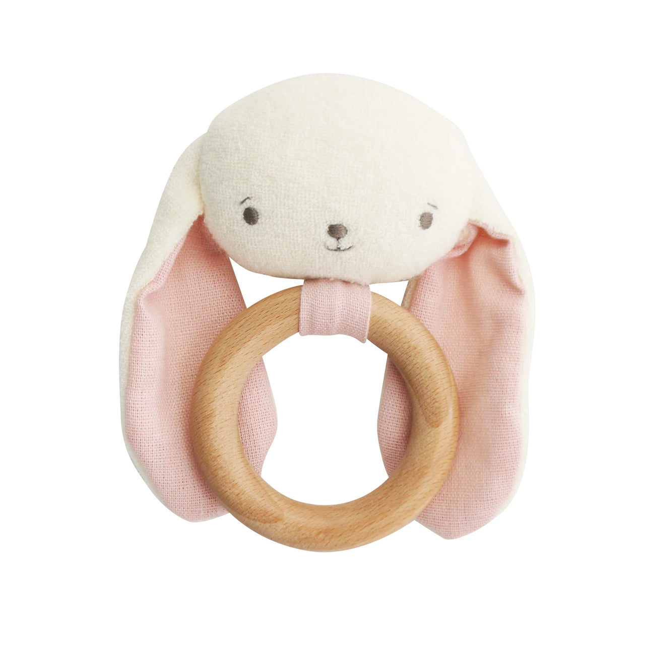ALIMROSE BABY BUNNY TEETHER RING RATTLE PINK