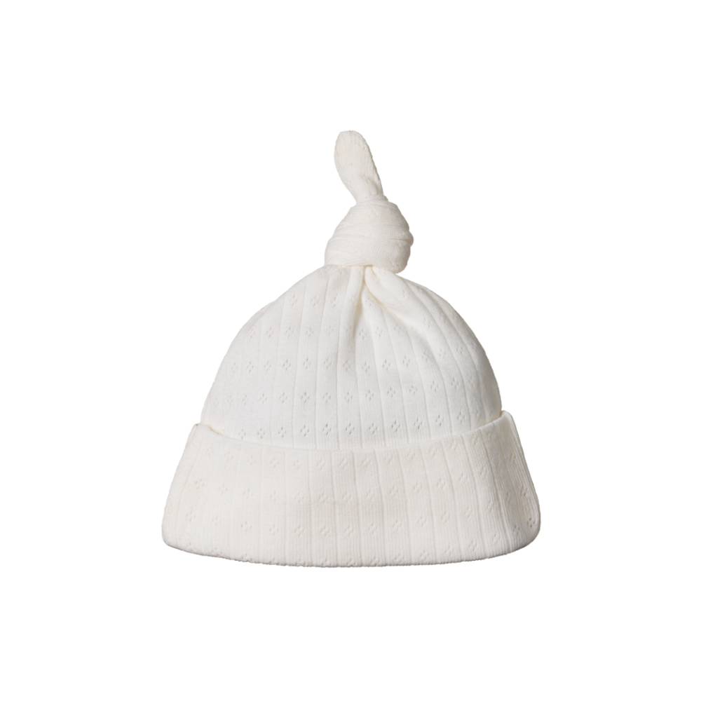 NATURE BABY POINTELLE KNOTTED BEANIE - NATURAL