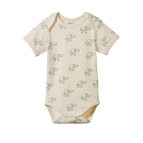 NATURE BABY SHORT SLEEVE BODYSUIT ELEPHANT PRINT