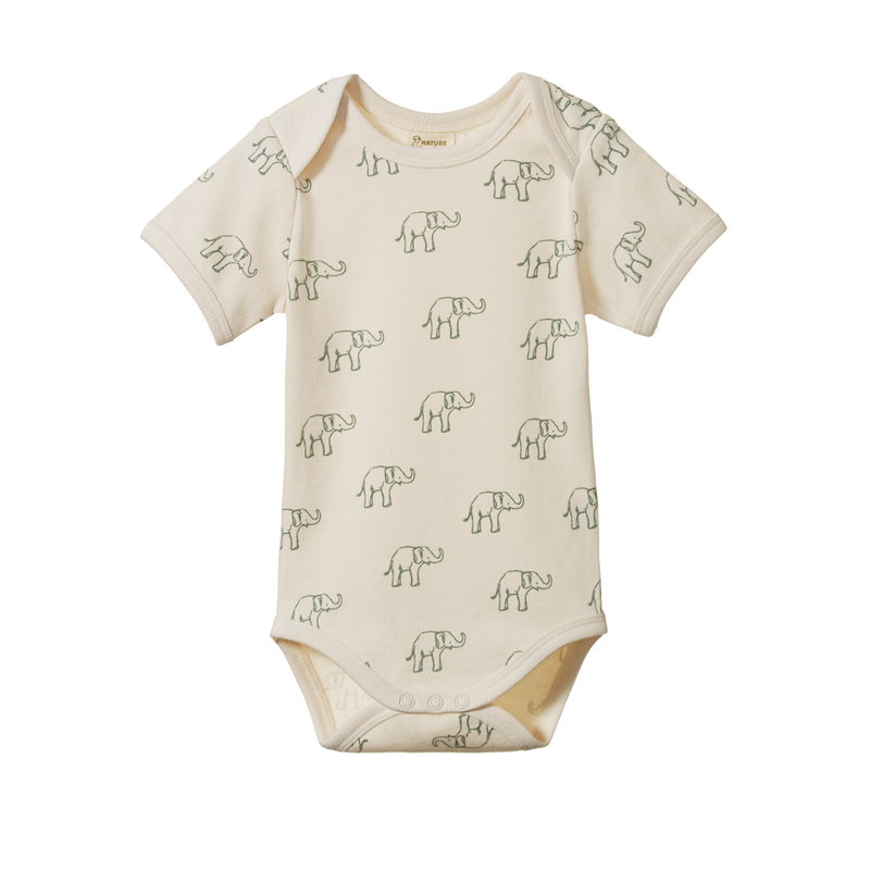 NATURE BABY SHORT SLEEVE BODYSUIT ELEPHANT PRINT