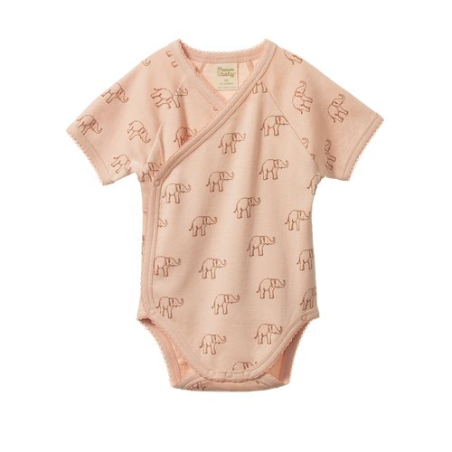 NATURE BABY KIMONO BODYSUIT ELEPHANT ROSE DUST