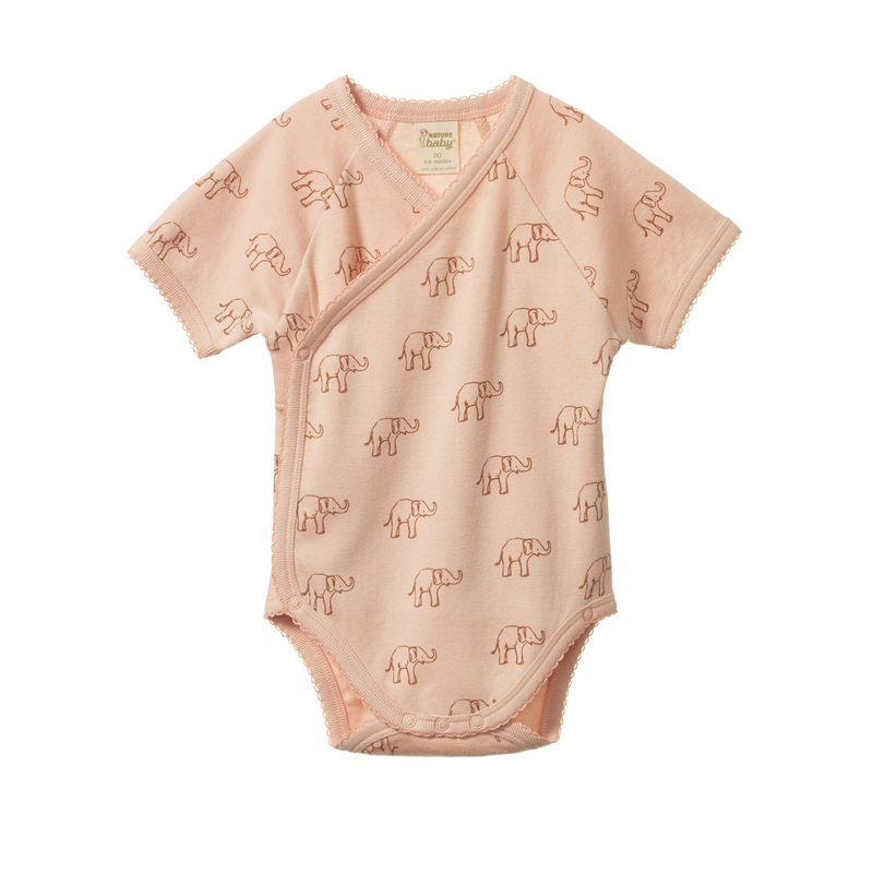 NATURE BABY KIMONO BODYSUIT ELEPHANT ROSE DUST