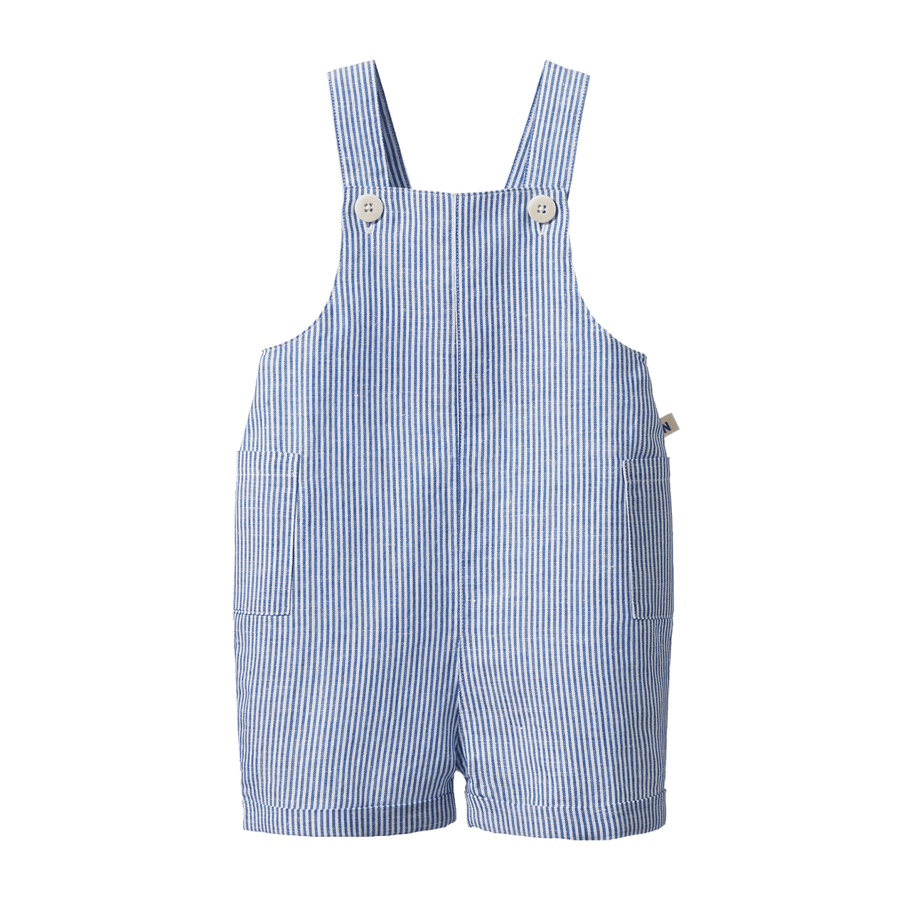 NATURE BABY TUCKER SHORTIE OVERALLS LINEN BLUE STRIPE