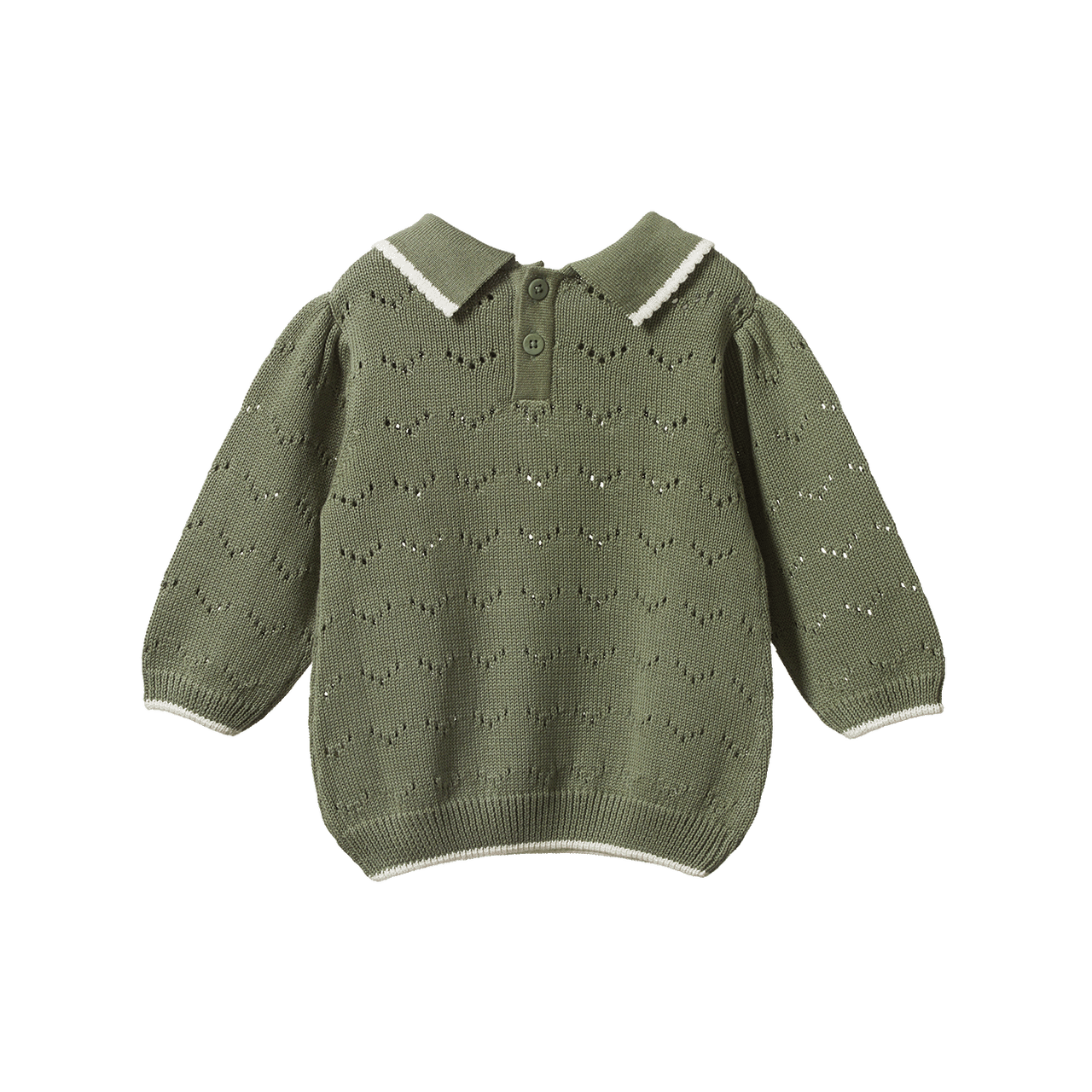 NATURE BABY LONG SLEEVE MAEVE POLO HEDGE GREEN POINTELLE