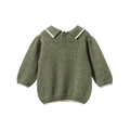 NATURE BABY LONG SLEEVE MAEVE POLO HEDGE GREEN POINTELLE