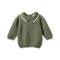 NATURE BABY LONG SLEEVE MAEVE POLO HEDGE GREEN POINTELLE