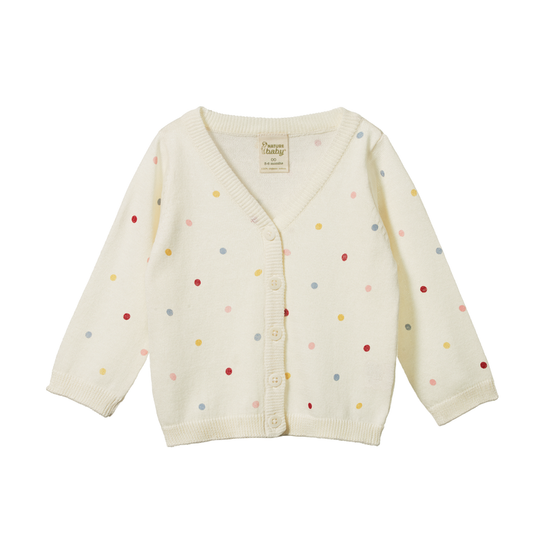 NATURE BABY LIGHT COTTON KNIT CARDIGAN POLKA DOT DUSKY PRINT