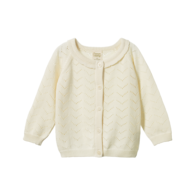 NATURE BABY PIPER CARDIGAN NATURAL POINTELLE