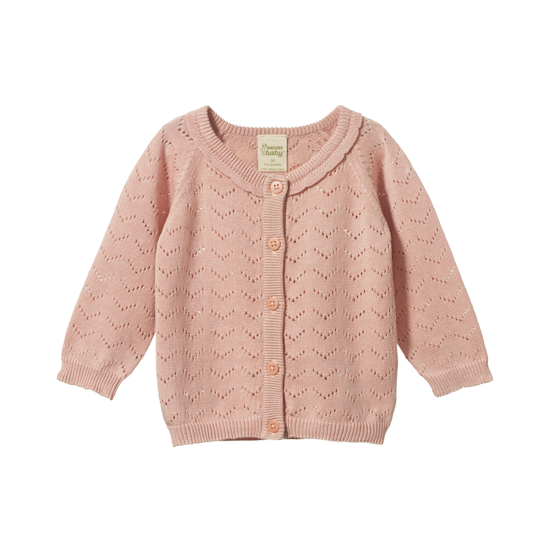 NATURE BABY PIPER CARDIGAN ROSE BUD POINTELLE