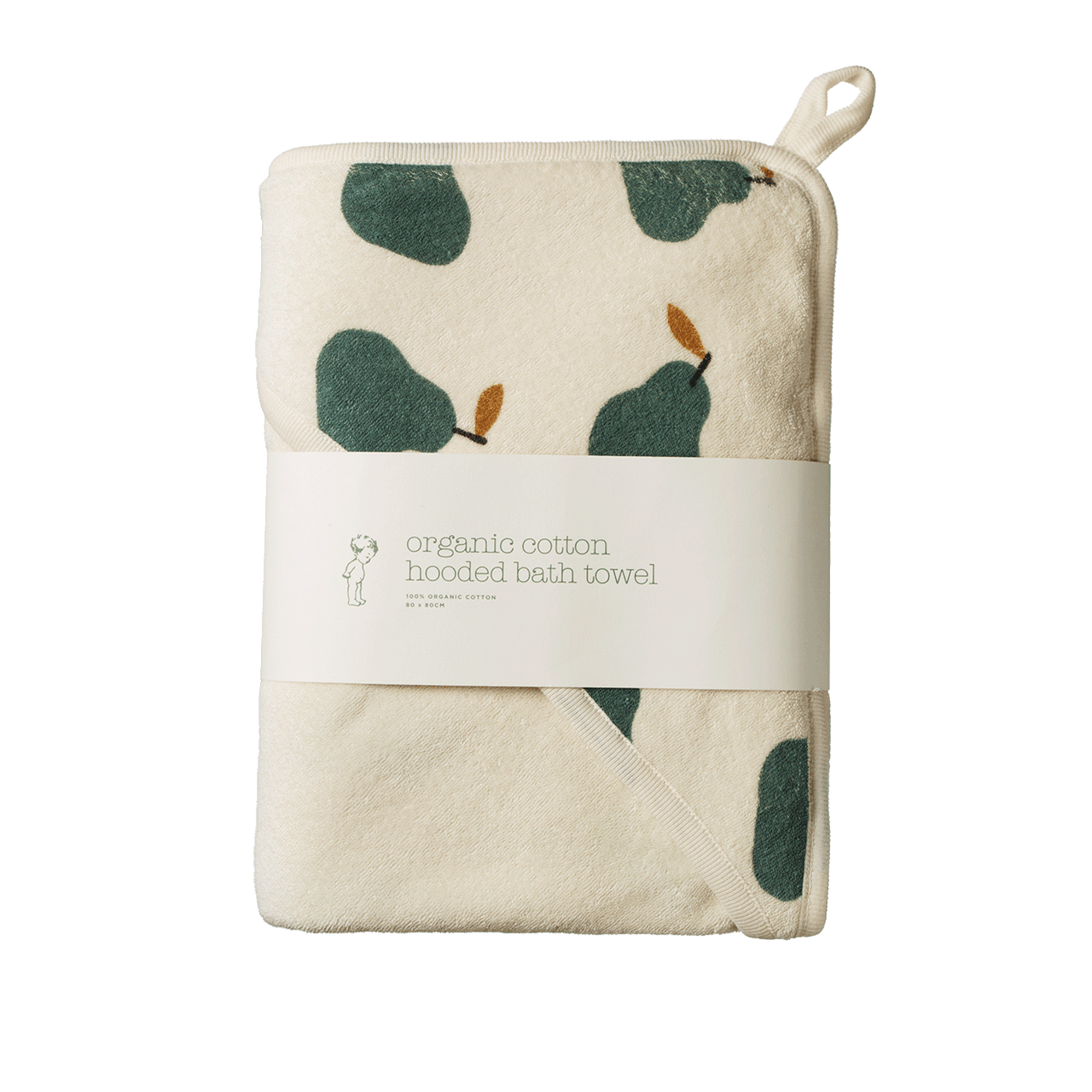 NATURE BABY ORGANIC COTTON HOODED TOWEL PEAR PRINT