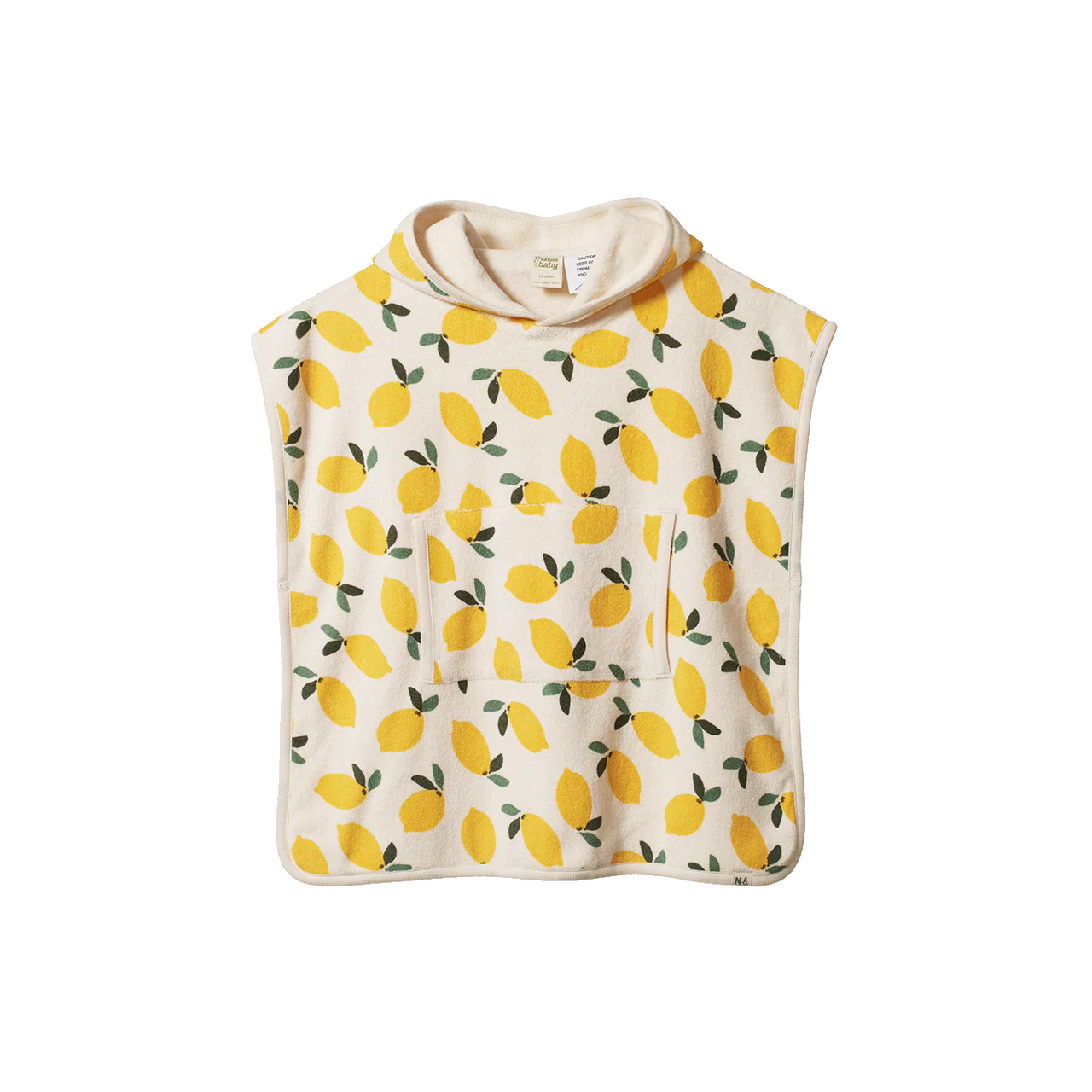 NATURE BABY ORGANIC COTTON PONCHO TOWEL LEMON PRINT