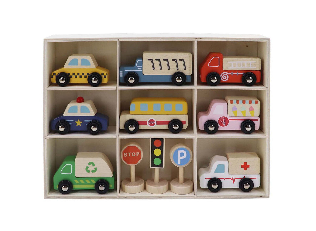 WOODEN BOX TRANSPORTATION & STREET SIGN SET